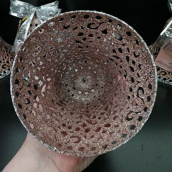 Holiday Hanging Bell Ornament Decorations Set of 4 Plastic Rose Gold/Glitter 6" - Picture 9 of 10